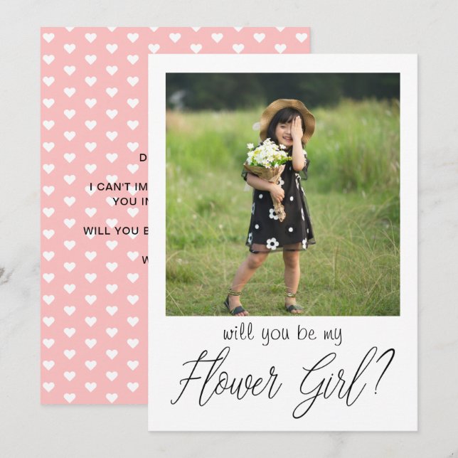 Vorschlag für ein blush-rosa Foto Flower Girl Einladung (Vorne/Hinten)