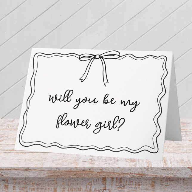 Vorschlag für ein Niedliches Blumenmädchen mit wei Karte ("Ask your flower girl  in style with this chic, hand-drawn bridal party proposal card.)