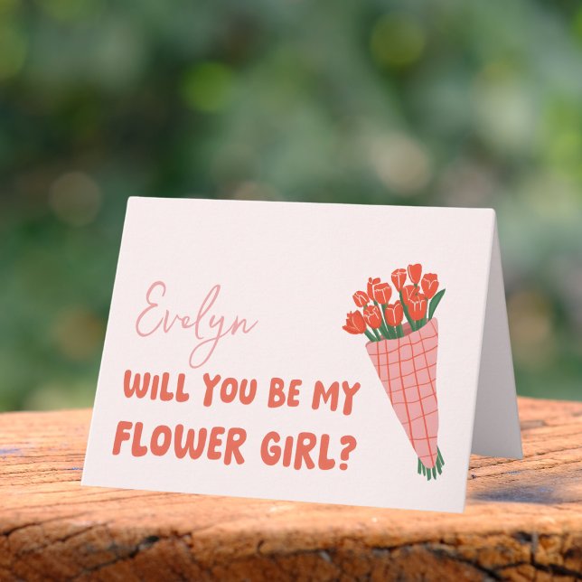Vorschlag für ein Personalisiertes Blumenmädchen " Karte (Ask your little flower girl in the cutest way with this personalized card featuring sweet flowers.)