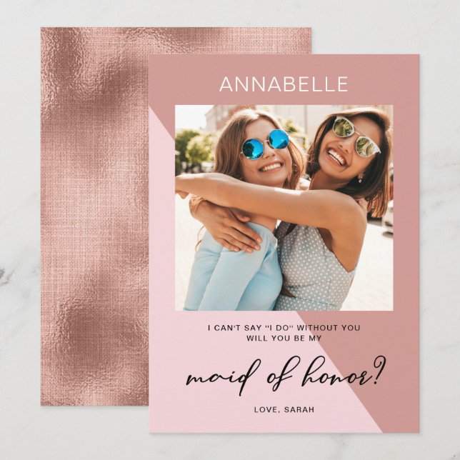 Vorschlag für eine moderne Rose Gold Trauzeugin Einladung (Vorne/Hinten)