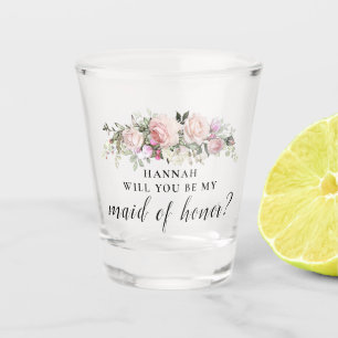 Vorschlag für eine Trauzeugin mit rosa Blumen Schnapsglas