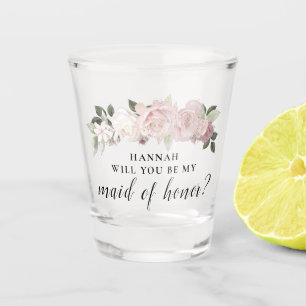 Vorschlag für eine Trauzeugin mit rosa Blütenblätt Schnapsglas