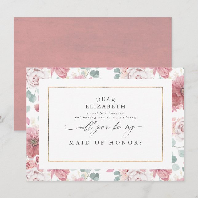 Vorschlag für eine Trauzeugin von Dusty Rose Bride Einladung (Vorne/Hinten)