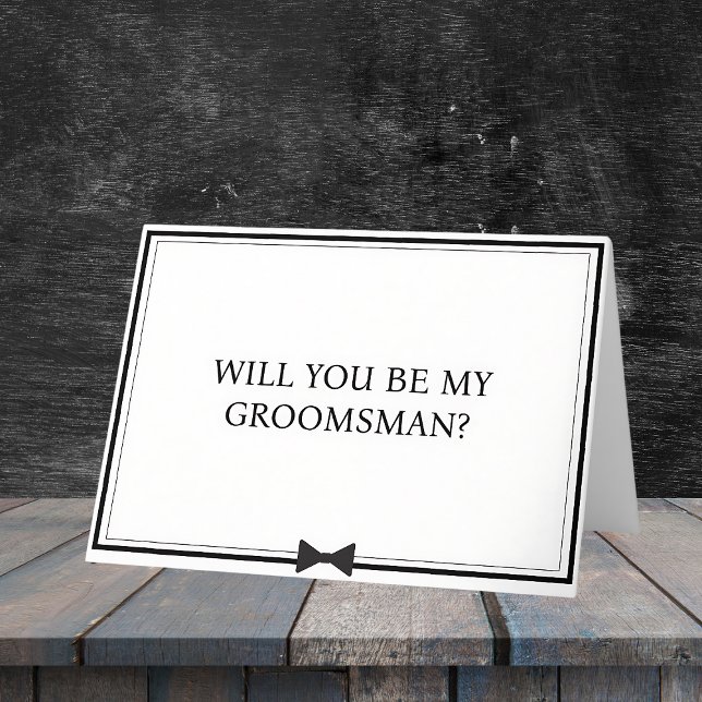 Vorschlag für einen klassischen Bowtie Black and W Karte (Make your groomsman proposal modern and chic with this minimalist bowtie card. )