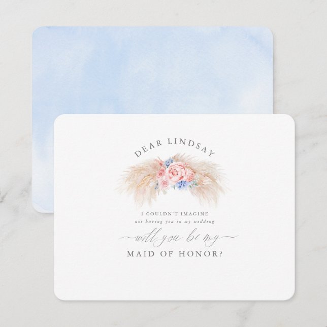 Vorschlag für Pampas Grass Dusty Blue Bridesmaid Einladung (Vorne/Hinten)