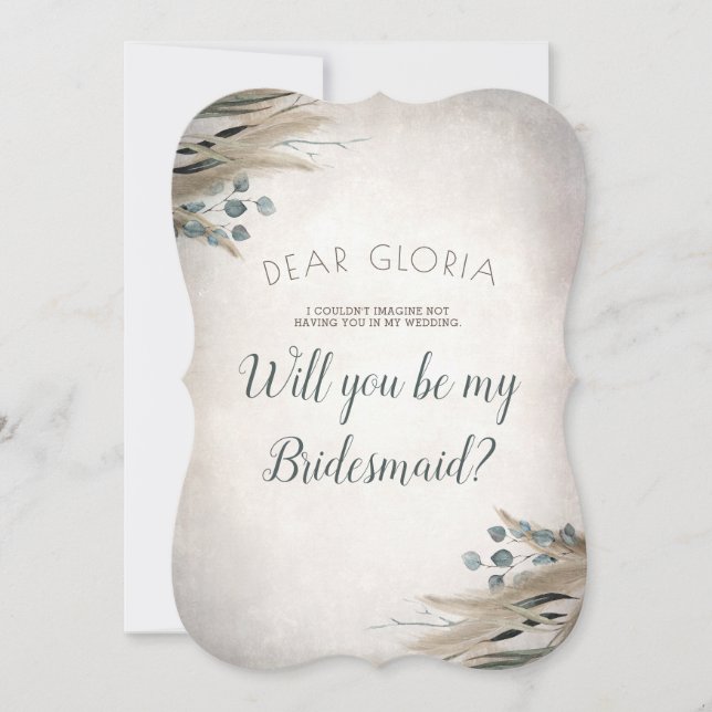 Vorschlag für Pampas Grass und Greenery Bridesmaid Einladung (Vorderseite)