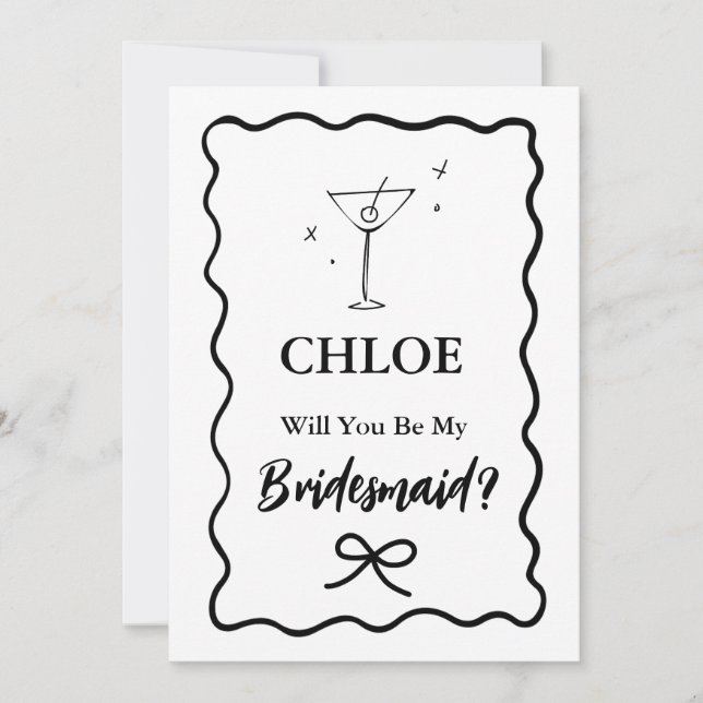 Vorschlag für Retro Wavy Martini Glass Bridesmaid Einladung (Vorderseite)