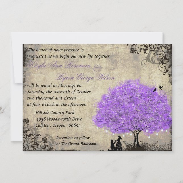 Vorschlag Lila Tree Vintage Hochzeit Einladung. Einladung (Vorderseite)
