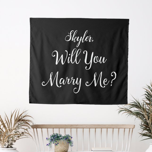 Vorschlag Unterschrift Schwarz-weiß werden Sie mic Wandteppich (Proposal Sign Name Black White Will You Marry Me? Tapestry
)