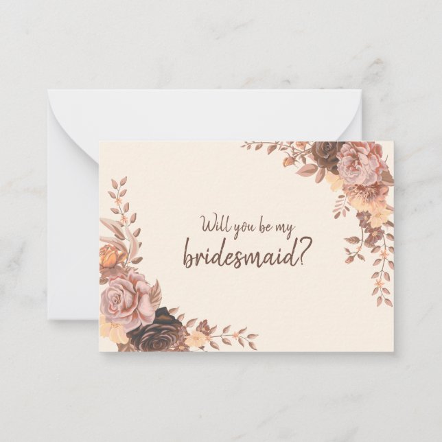 Vorschlag von Boho Rose Bridesmaid Mitteilungskarte (Rückseite)