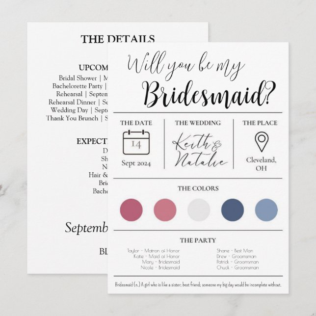 Vorschlag von Bridesmaid Einladung (Vorne/Hinten)