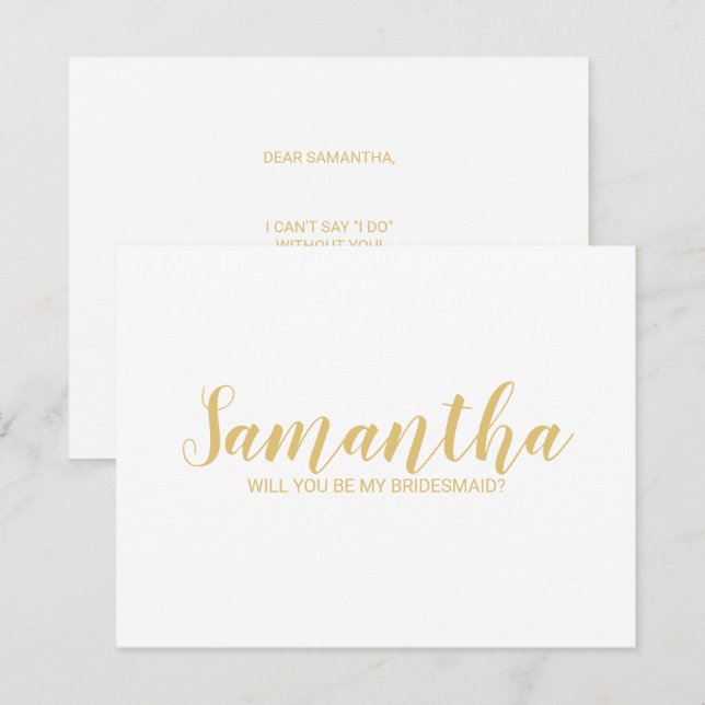 Vorschlag von Bridesmaid | Modern Script weiß und  Einladung (Vorne/Hinten)
