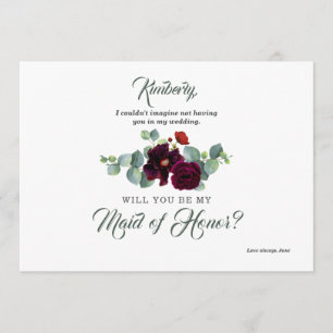 Vorschlag von Burgundy Red Floral Eucalyptus Bride Einladung