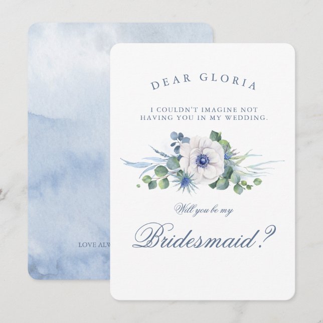 Vorschlag von Dusty Blue Floral Greenery Bridesmai Einladung (Vorne/Hinten)