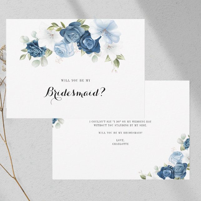 Vorschlag von Dusty Blue Floral Greenery Bridesmai Einladung (Dusty Blue Floral Greenery Bridesmaid Proposal Invitation)