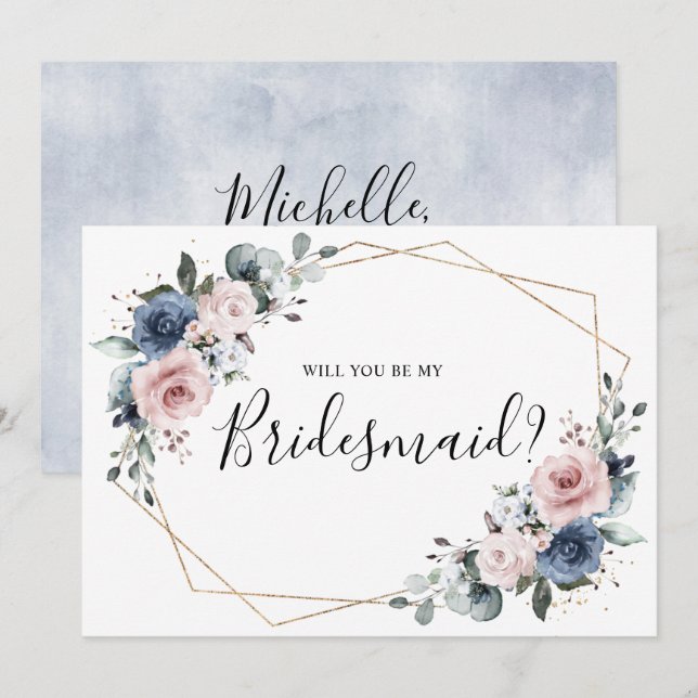 Vorschlag von Dusty Blue Mauve Geometric Bridesmai Einladung (Vorne/Hinten)