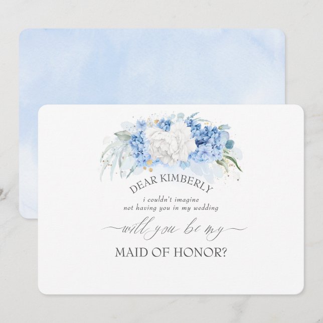 Vorschlag von Dusty Blue Trauzeugin Bridesmaid Einladung (Vorne/Hinten)