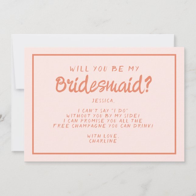 Vorschlag von Retro Pink & Red Handwriting Bridesm Einladung (Vorderseite)
