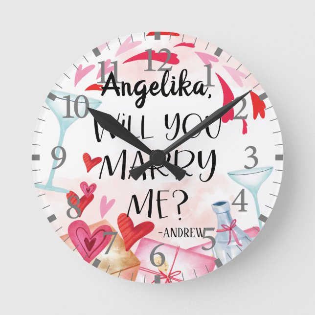 Vorschlag zur Eheschließung | Heiraten Sie mich? I Runde Wanduhr (Vorderseite)