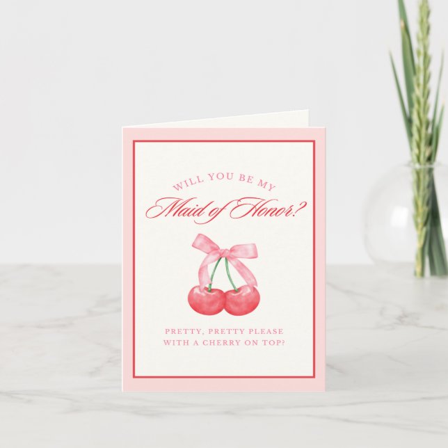 Vorschlag zur Trauzeugin Coquette Bow Chic Cherry Einladung (Vorderseite)