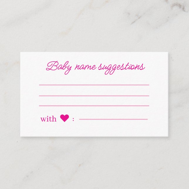 Vorschläge für Babynamen, pinkfarbige Minibar, Bab Begleitkarte (Vorderseite)