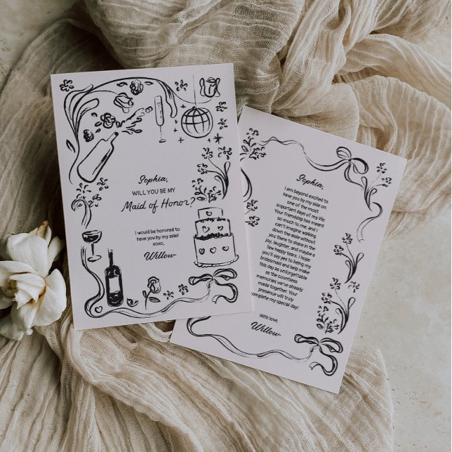 Vorschlagskarte für die handgezeichnete Trauzeugin Einladung (Maid of Honor Proposal Card)