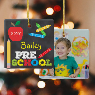 Vorschul-Andenken-Schiefertafel Buntes Kinderfoto Keramikornament