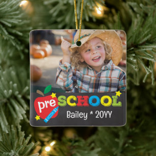 Vorschul-Andenken-Schiefertafel Buntes Kinderfoto Keramikornament