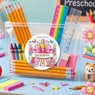 Vorschul-Willkommens-Retro-Bleistift Runder Aufkleber