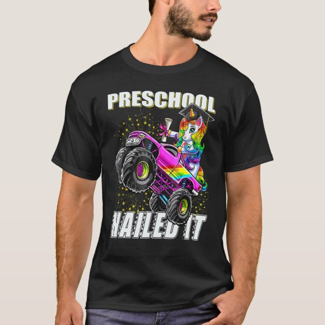 Vorschule nagelte es ein Einhorn Monster Truck Gra T-Shirt (Vorderseite)