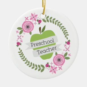 Vorschullehrer-BlumenKranz-Grün Apple Keramikornament