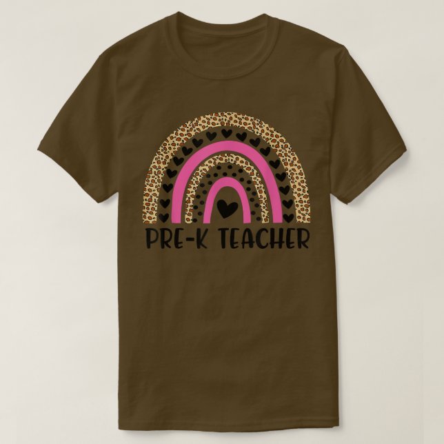Vorschullehrer Funny Leopard Rainbow Zurück zur Sc T-Shirt (Design vorne)