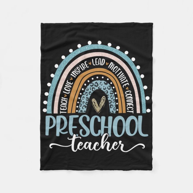 Vorschullehrer Leopard Boho Regenbogen Zurück Zur  Fleecedecke (Vorderseite)