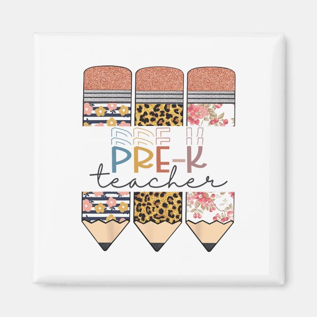 Vorschullehrer Spaß Leopard Bleistift Glücklicher  Magnet (Vorne)