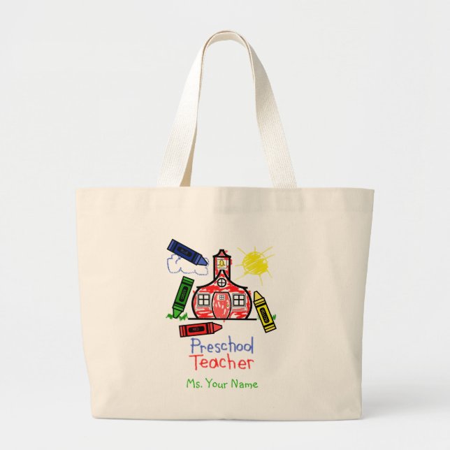 Vorschullehrer-Tasche - Schulhaus und Jumbo Stoffbeutel (Vorne)