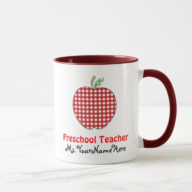 Vorschullehrer-Tasse - roter Gingham Apple Tasse (Rechts)