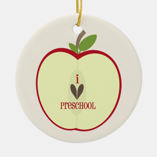 Vorschullehrer-Verzierung - rotes Apple halb Keramik Ornament (Vorne)