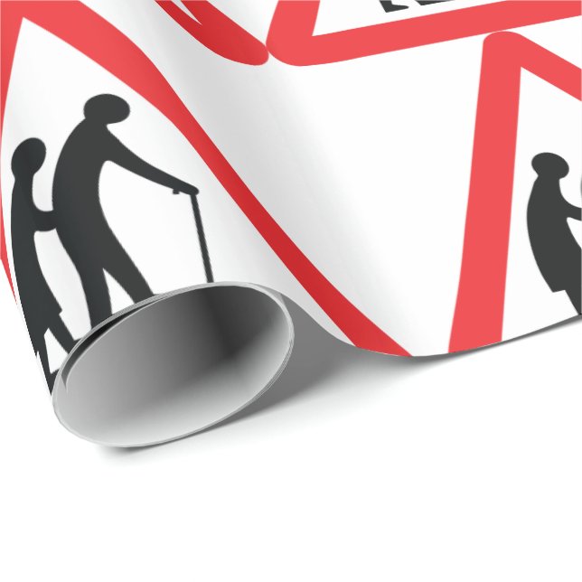 VORSICHT ältere Menschen - BRITISCHES Geschenkpapier (Rolleneckpunkt)