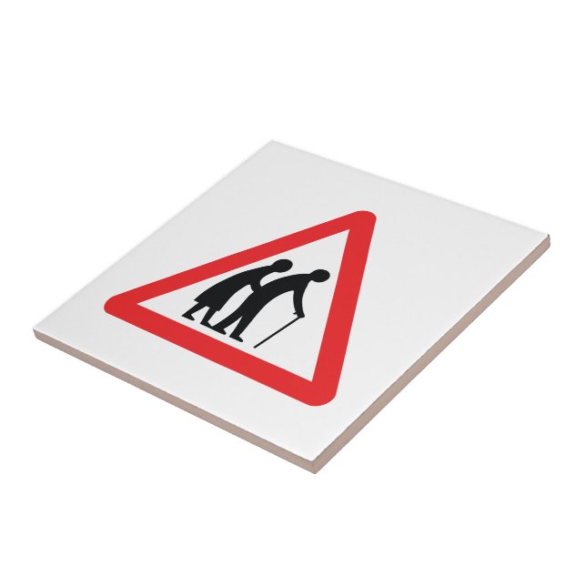 VORSICHT Ältere Menschen - Verkehrszeichen des Ver Fliese (Seite)