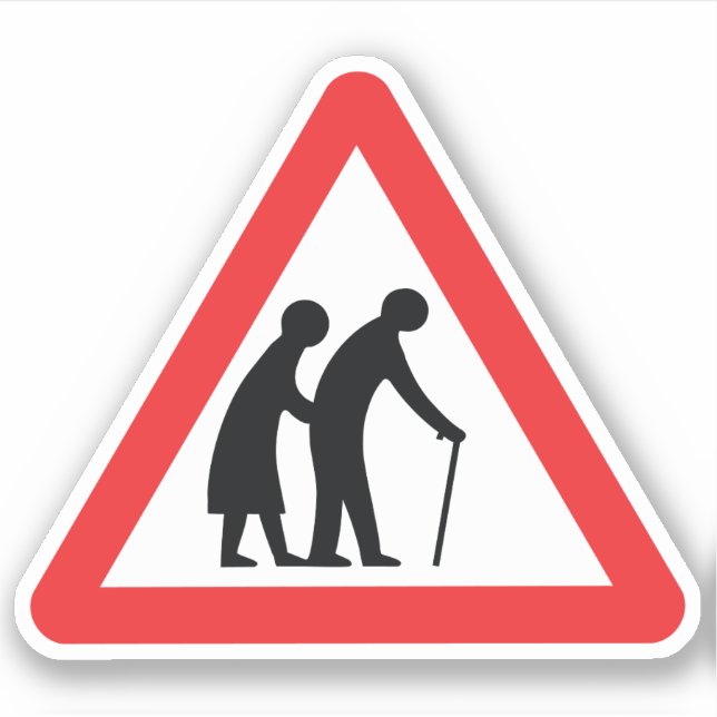 VORSICHT Ältere Menschen - Verkehrszeichen im Vere Aufkleber (Vorderseite)