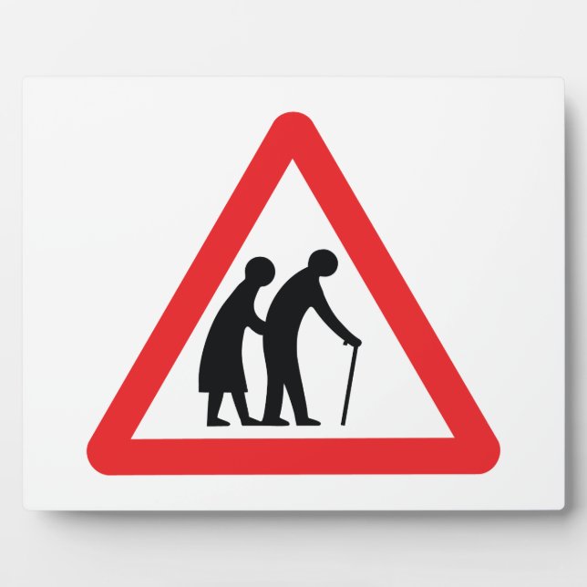 VORSICHT Ältere Menschen - Verkehrszeichen im Vere Fotoplatte (Vorderseite)