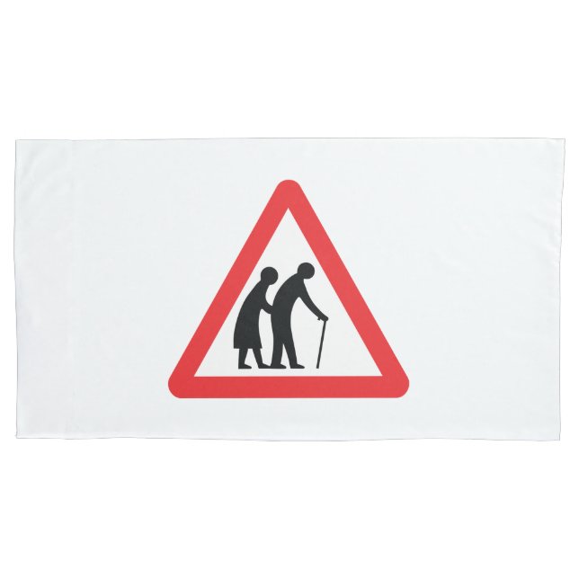 VORSICHT Ältere Menschen - Verkehrszeichen im Vere Kissenbezug (Vorderseite-Links)
