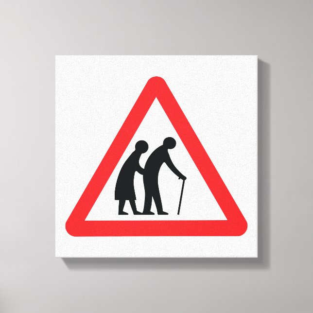 VORSICHT Ältere Menschen - Verkehrszeichen im Vere Leinwanddruck (Vorderseite)