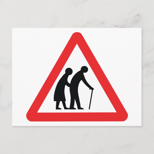 VORSICHT Ältere Menschen - Verkehrszeichen im Vere Postkarte (Vorderseite)