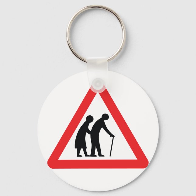 VORSICHT Ältere Menschen - Verkehrszeichen im Vere Schlüsselanhänger (Vorderseite)
