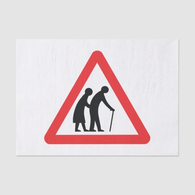 VORSICHT Ältere Menschen - Verkehrszeichen im Vere Seidenpapier (Vorderseite)