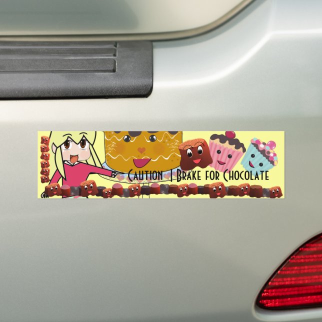 Vorsicht bei der Bremse für Schokolade Chibi - Maß Autoaufkleber (Auf Auto)