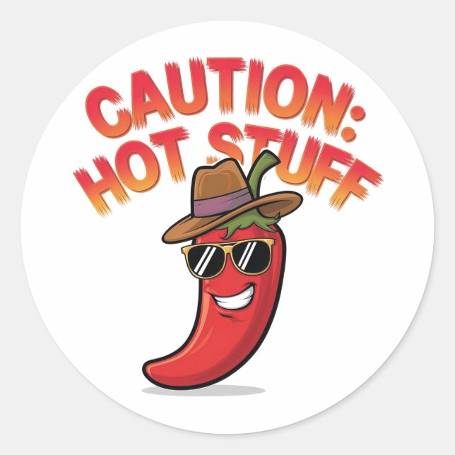 Vorsicht: Design der Hot-Stuff-Chilis - Fun-Pepper Runder Aufkleber (Vorderseite)