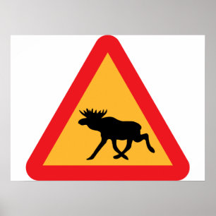 Vorsicht-Elch-schwedisches Verkehrszeichen Poster