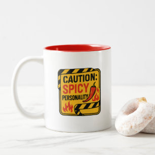 Vorsicht: Gewürzige Persönlichkeit Feuriger Kaffee Zweifarbige Tasse